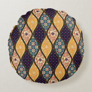 Denim Blue Art Nouveau: Seamless Round Cushion