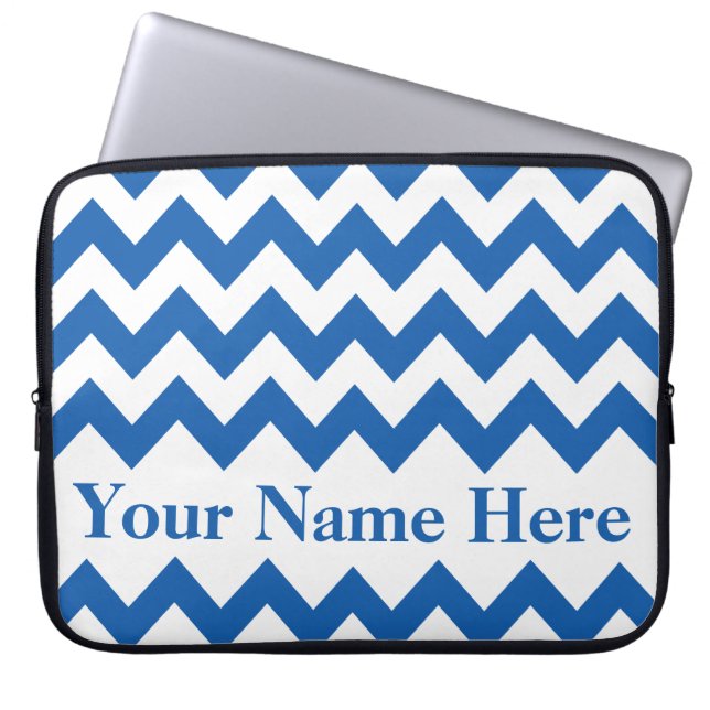 Denim Blue Bold Chevron with customisable text Laptop Sleeve (Front)