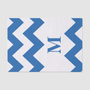 Denim Blue Bold Chevron with monogram Tissue Paper