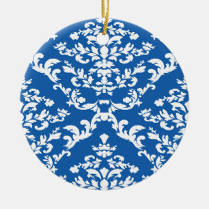 Denim Blue Bold Damask at Emporiomoffa Ceramic Tree Decoration