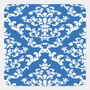 Denim Blue Bold Damask at Emporiomoffa Square Sticker