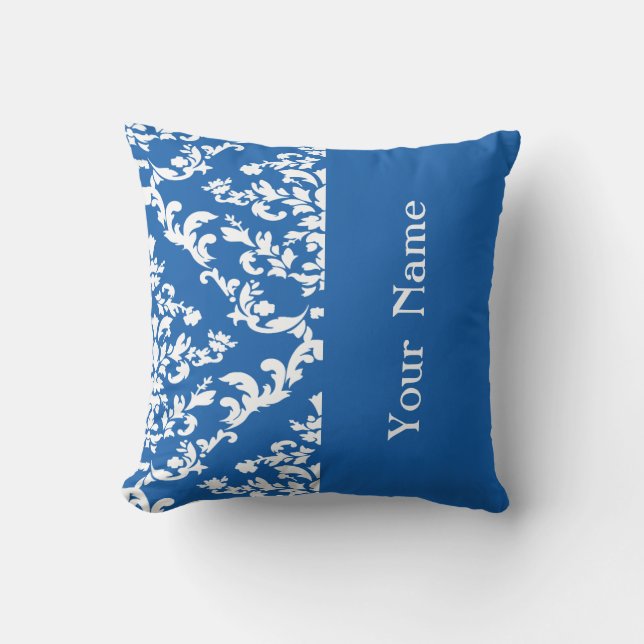 Denim Blue Bold Damask w/ name @ Emporiomoffa Cushion (Front)