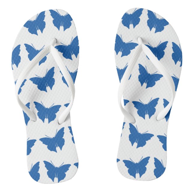 Denim Blue Bold Mod Butterflies Flip Flops (Footbed)