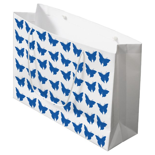 Denim Blue Bold Mod Butterflies Large Gift Bag (Front Angled)