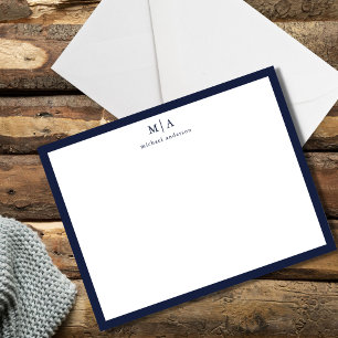 Denim Blue Classic Border Monogram Correspondence Card