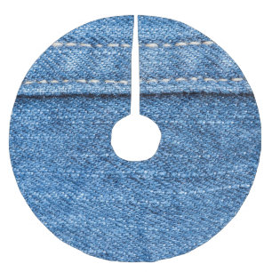 Denim Blue: Classic Jeans Texture. Brushed Polyester Tree Skirt