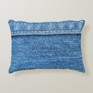 Denim Blue: Classic Jeans Texture. Decorative Cushion