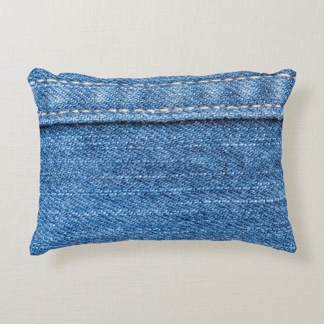 Denim Blue: Classic Jeans Texture. Decorative Cushion (Front)