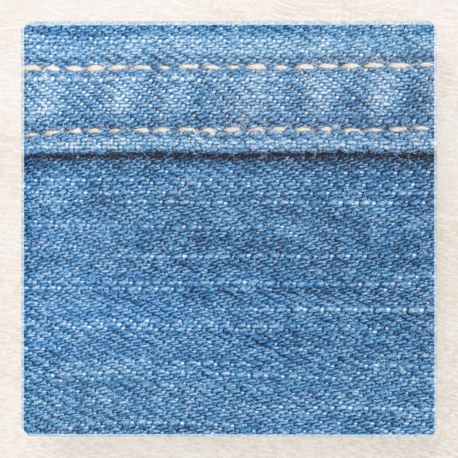 Denim Blue: Classic Jeans Texture. Glass Coaster (Front)