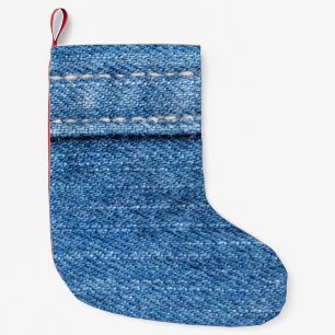 Denim Blue: Classic Jeans Texture. Small Christmas Stocking