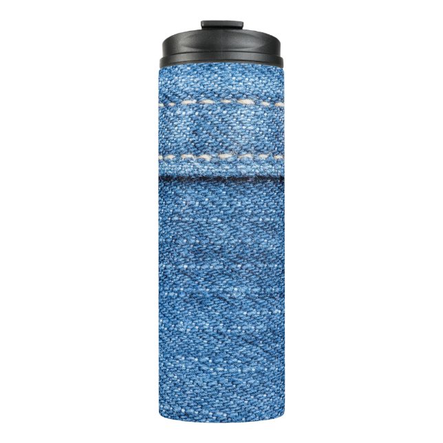 Denim Blue: Classic Jeans Texture. Thermal Tumbler (Front)