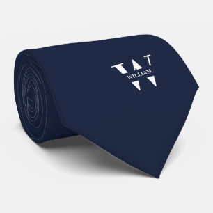 Denim Blue Colour Elegant Monogram + Name  Tie