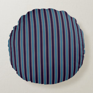 denim blue, dark purple and grey stripes round cushion