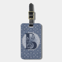 Denim Blue Decorative Monogram "B" Luggage Tag