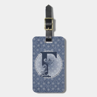 Denim Blue Decorative Monogram "F" Luggage Tag 