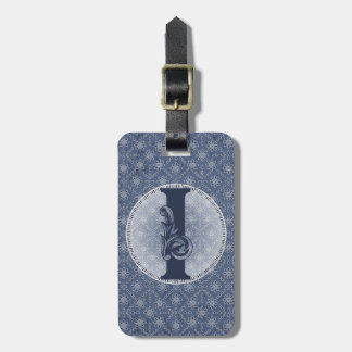 Denim Blue Decorative Monogram "I" Luggage Tag 