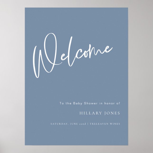 Denim Blue Dusty Baby Shower Welcome Poster Sign (Front)