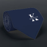 Denim Blue | Elegant Monogram   Name Tie<br><div class="desc">An elegant two-sided necktie featuring a bold white monogram across a light Denim Blue background. On top of this monogram sits your first or last name spelled out in all capitals. If you prefer a bolder look for the personal name inside of the large letter you can do the following:...</div>