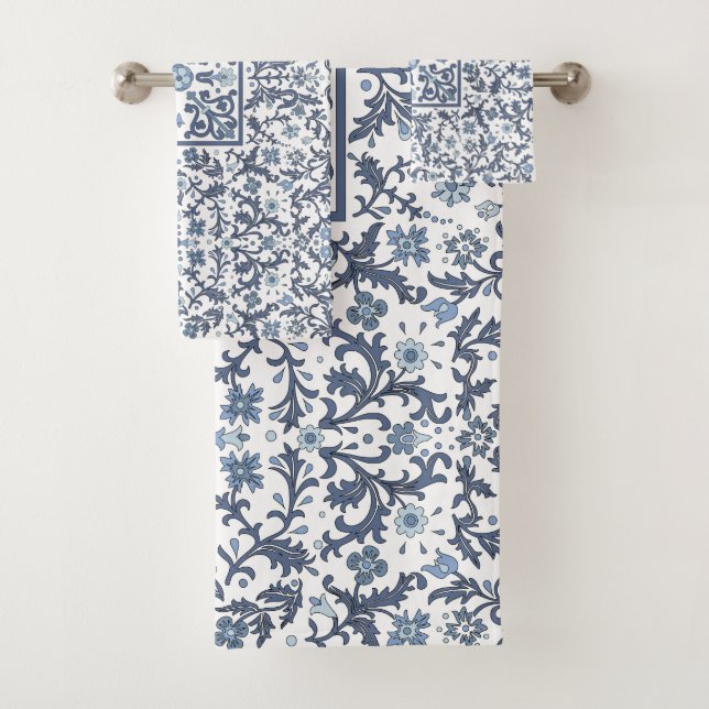 Denim Blue Floral Bath Towel Set (Insitu)