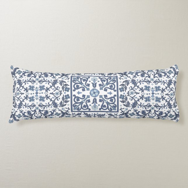 Denim Blue Floral Body Cushion (Front)