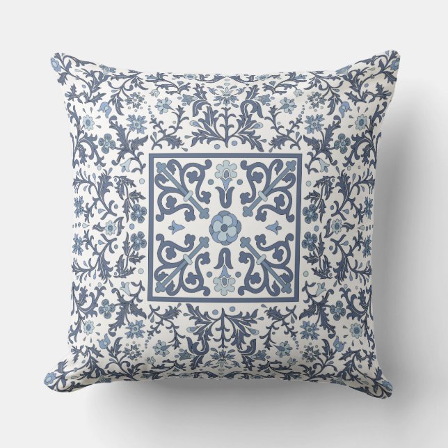 Denim Blue Floral Cushion (Front)