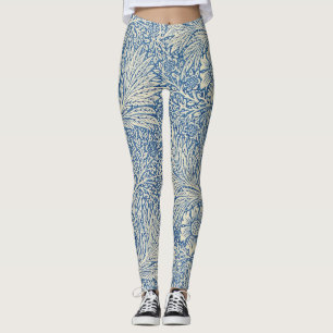 Denim Blue Floral Pattern Leggings