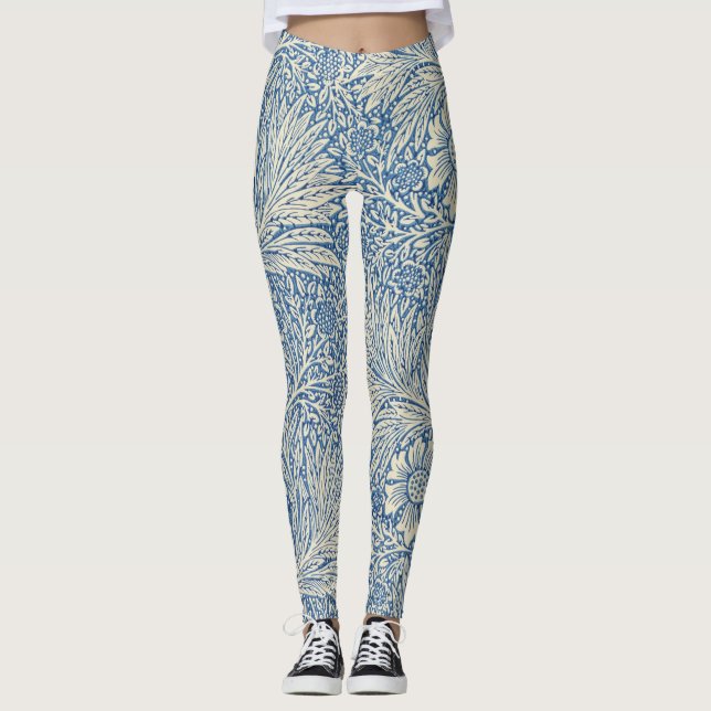Denim Blue Floral Pattern Leggings (Front)