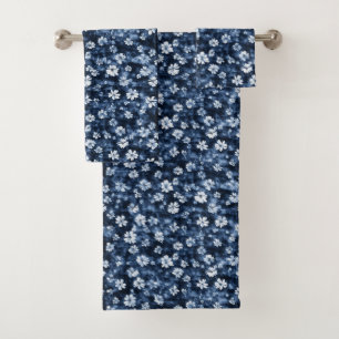 Denim Blue Flowers Bath Towel Set