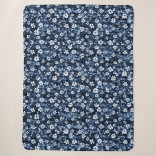 Denim Blue Flowers Sherpa Blanket