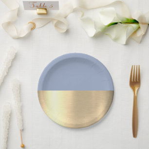 Denim Blue Gold Foil Rustic Faux Paper Plate