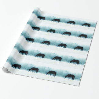 Denim blue horse in the fog wrapping paper