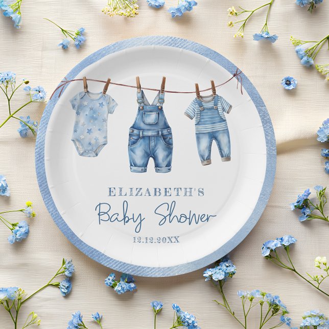 Denim Blue Jean Baby Boy Baby Shower Paper Plate (Creator Uploaded)