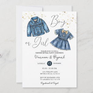 Denim Blue Jean Boy or Girl Gender Reveal Invitation
