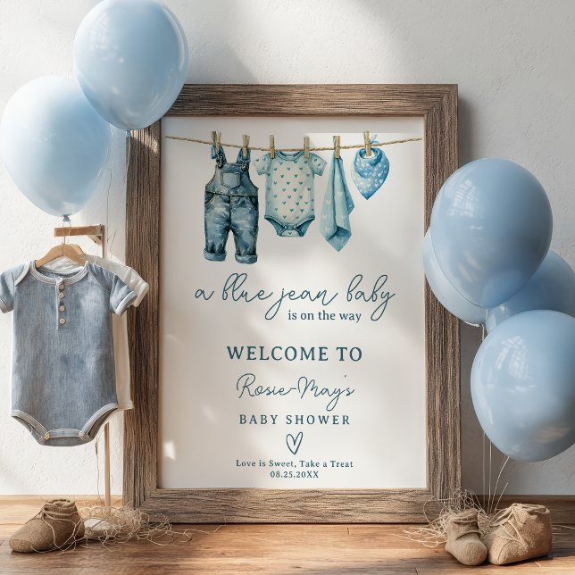Denim Blue Jean Clothesline Baby Shower Welcome Poster (Denim Blue Jean Clothesline Baby Shower Welcome Poster)