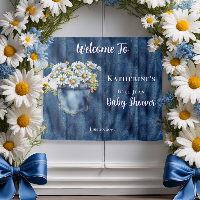 Denim Blue Jean | Daisies Baby Shower Backdrop Tapestry (Blue Jean Pocket Denim and Daisies Baby Shower Backdrop)