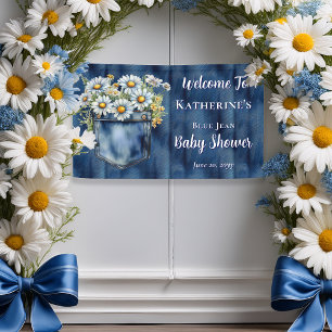 Denim Blue Jean   Daisies Floral Baby Shower Banner