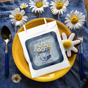 Denim Blue Jean Daisies Floral Baby Shower Favour Bags