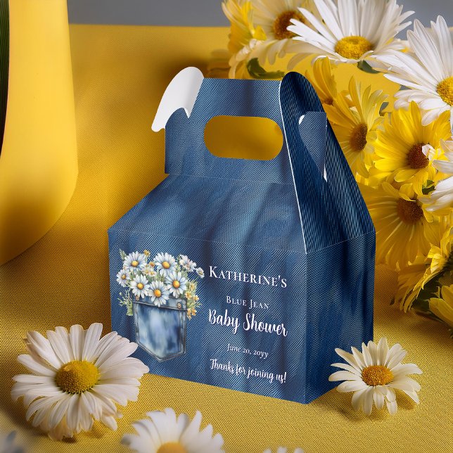 Denim Blue Jean | Daisies Floral Baby Shower Favour Box (Blue Jean Pocket Denim and Daisies Baby Shower Favor Boxes)