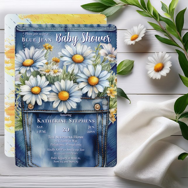 Denim Blue Jean | Daisies Floral Baby Shower Invitation (Blue Jean Denim and Daisies Baby Shower Invitation - Print | Digital Download)