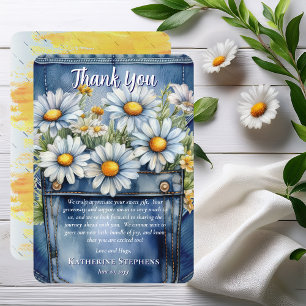 Denim Blue Jean   Daisies Floral Baby Shower Thank You Card