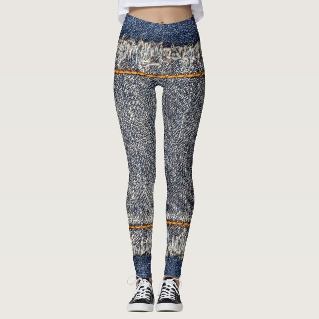 Denim Blue Jeans: Casual Double Patch Leggings (Front)