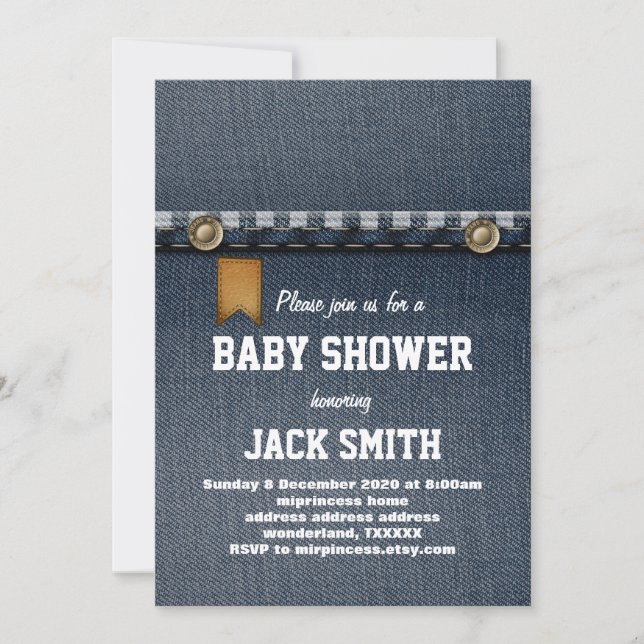 denim, blue jeans, cowboy, western baby shower invitation (Front)