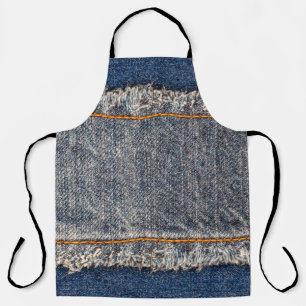Denim blue jeans fabric frame. Bleached denim fabr Apron