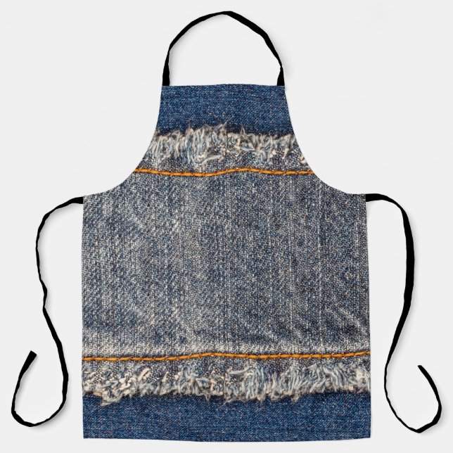 Denim blue jeans fabric frame. Bleached denim fabr Apron (Front)