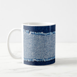 Denim blue jeans fabric frame. Bleached denim fabr Coffee Mug