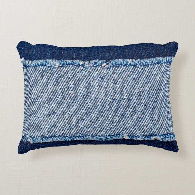 Denim blue jeans fabric frame. Bleached denim fabr Decorative Cushion (Front)