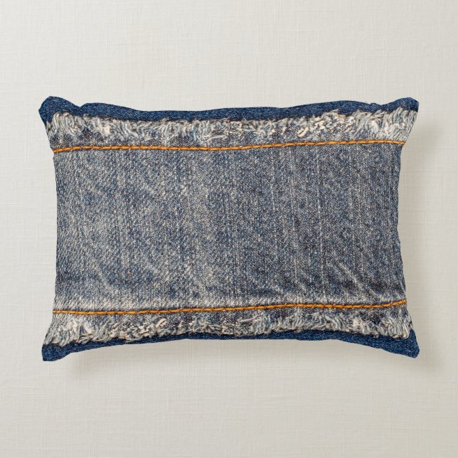 Denim blue jeans fabric frame. Bleached denim fabr Decorative Cushion (Front)