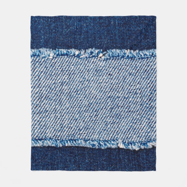 Denim blue jeans fabric frame. Bleached denim fabr Fleece Blanket (Front)