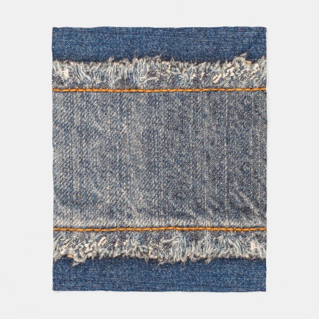 Denim blue jeans fabric frame. Bleached denim fabr Fleece Blanket (Front)