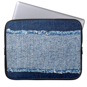 Denim blue jeans fabric frame. Bleached denim fabr Laptop Sleeve